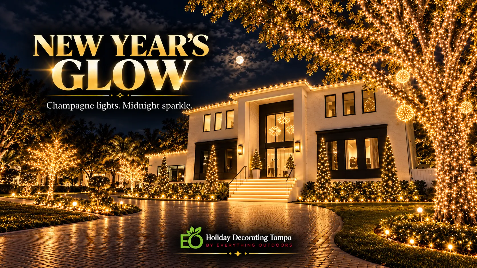 New Year's Glow: champagne lights and midnight sparkle on a Tampa home